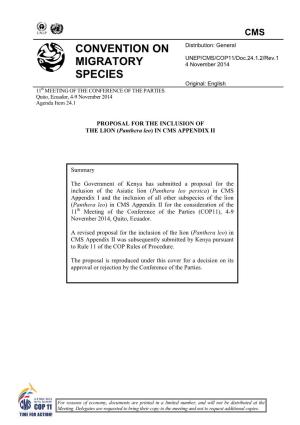 PROPOSAL for the INCLUSION of the LION (Panthera Leo) in CMS APPENDIX II