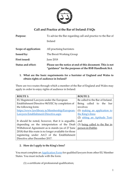 Call and Practice at the Bar of Ireland: Faqs