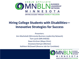 Hiring College Students with Disabilities—Innovative Strategies
