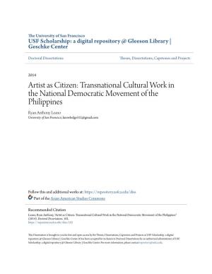 Transnational Cultural Work in the National Democratic Movement of the Philippines Ryan Anthony Leano University of San Francisco, Knowledge312@Gmail.Com