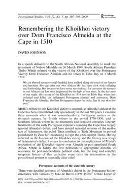 Remembering the Khoikhoi Victory Over Dom Francisco Almeida at the Cape in 1510