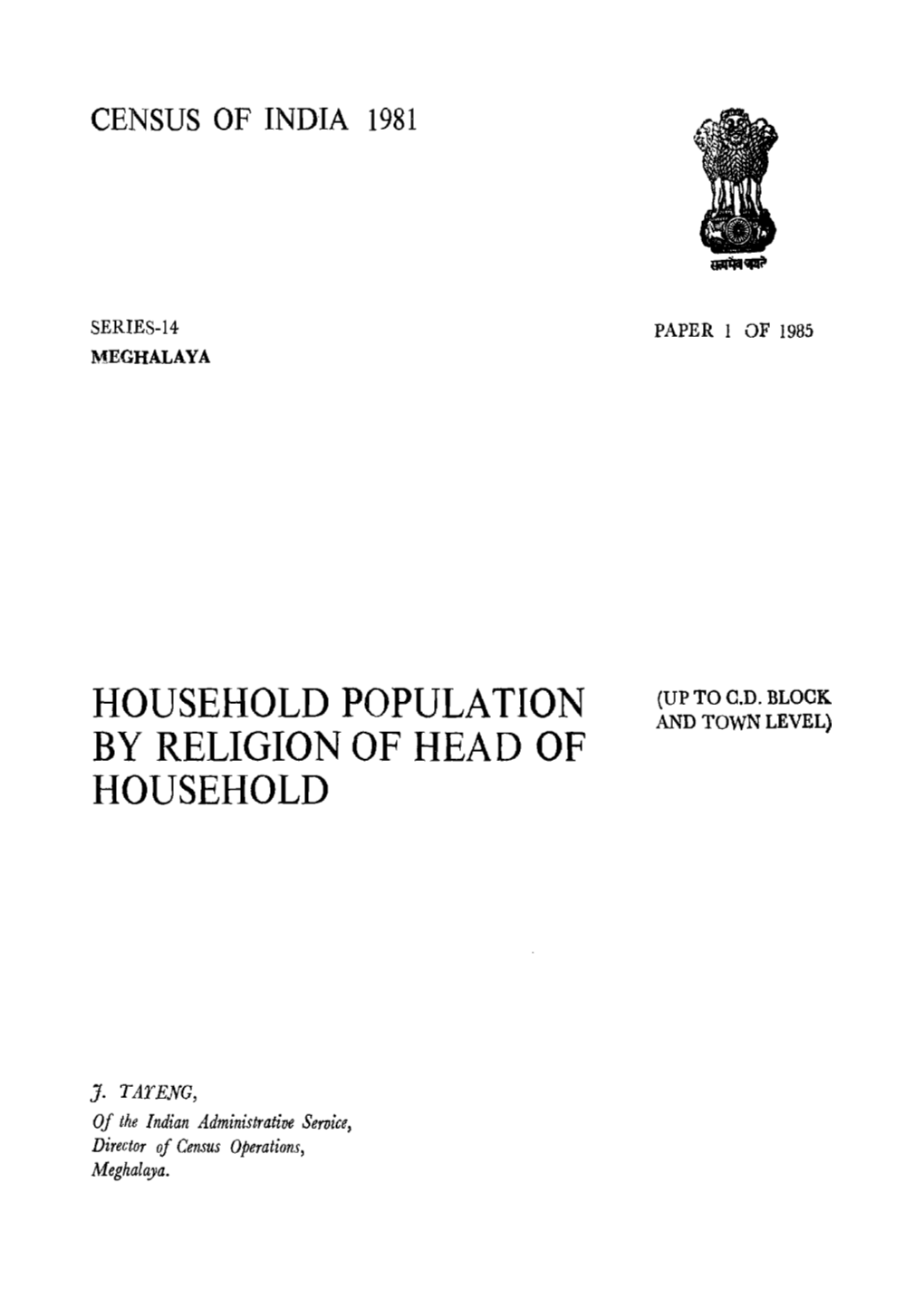 Household Population by Religion of Head of Household, Series-14