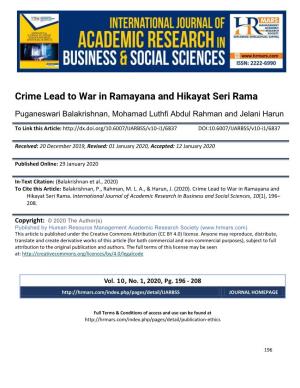 Crime Lead to War in Ramayana and Hikayat Seri Rama