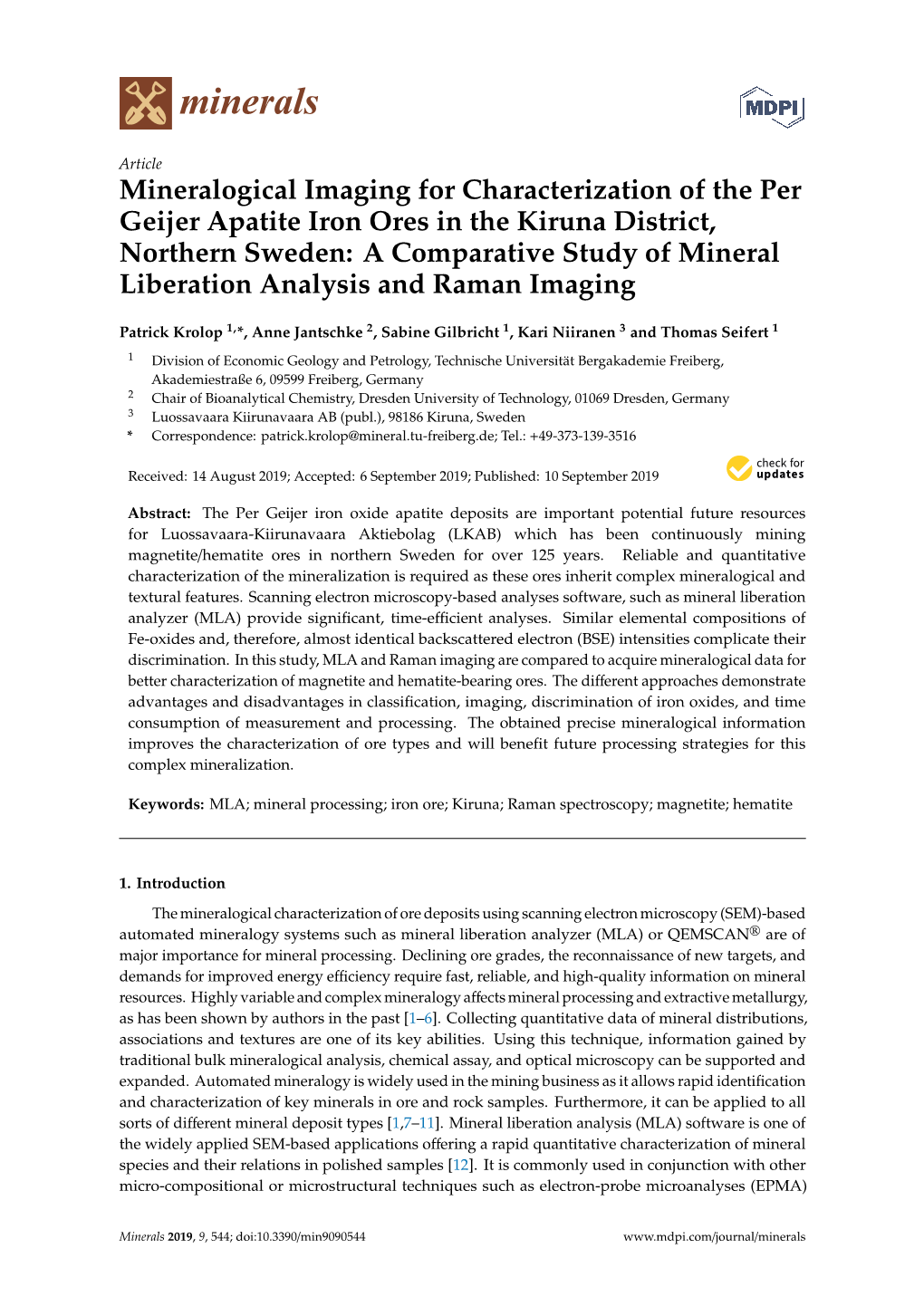 Mineralogical Imaging for Characterization of the Per Geijer