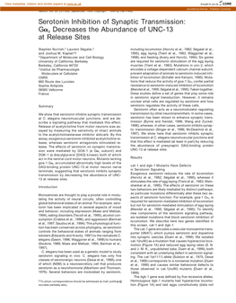 Serotonin Inhibition of Synaptic Transmission: G␣O Decreases the Abundance of UNC-13 at Release Sites