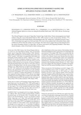 African Penguins Spheniscus Demersus Along the Kwazulu-Natal Coast, 1981–1999