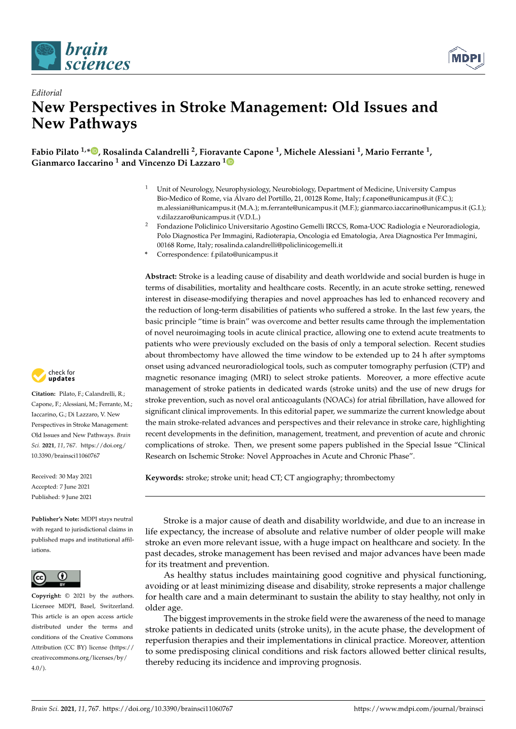 New Perspectives in Stroke Management: Old Issues and New Pathways