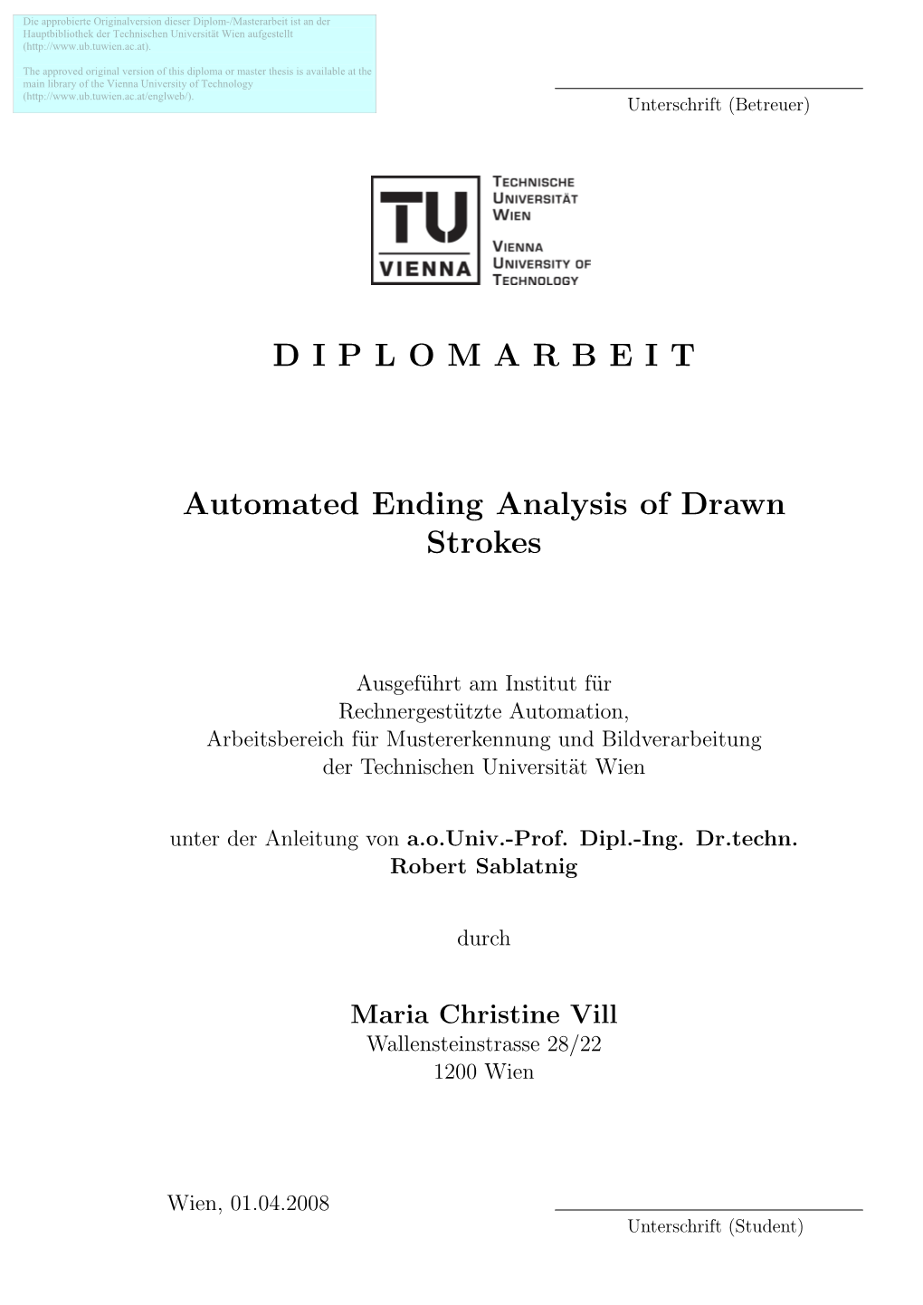 DIPLOMARBEIT Automated Ending Analysis of Drawn