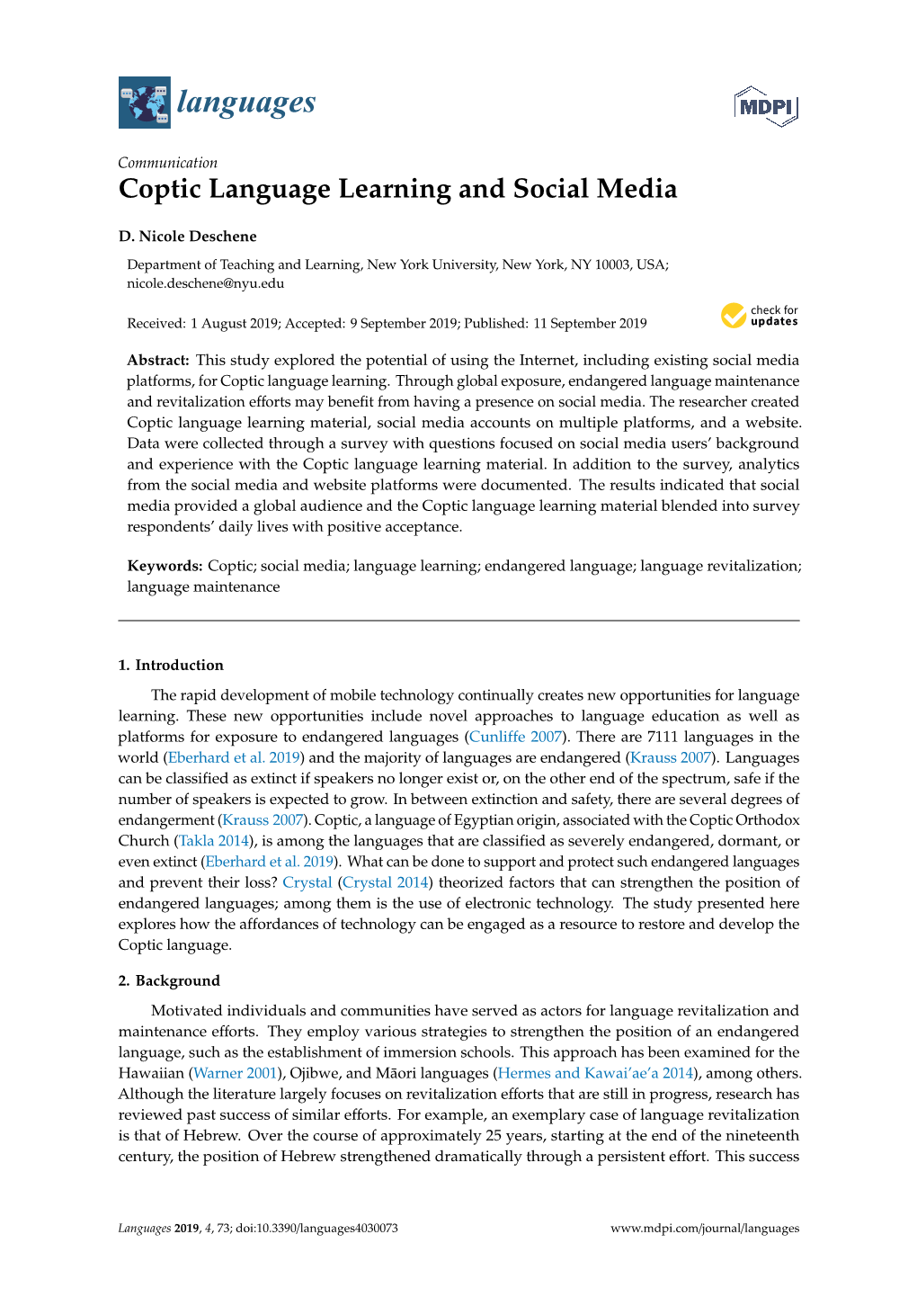 Coptic Language Learning and Social Media