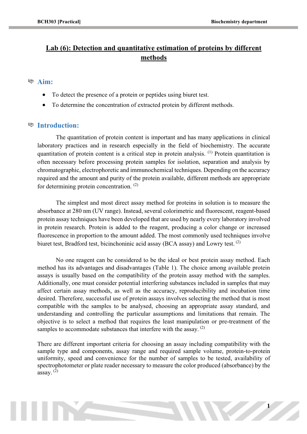 Protein Biochemistry -Practical