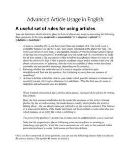 Advanced Article Usage in English