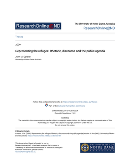 Representing the Refugee: Rhetoric, Discourse and the Public Agenda