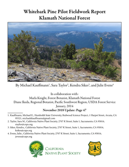 Whitebark Pine Pilot Fieldwork Report Klamath National Forest
