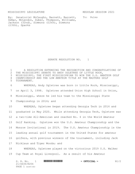 MISSISSIPPI LEGISLATURE REGULAR SESSION 2021 By