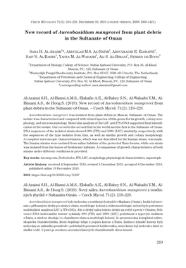 New Record of Aureobasidium Mangrovei from Plant Debris in the Sultanate of Oman