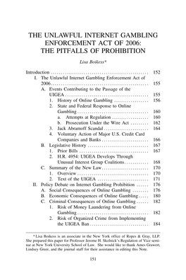 The Unlawful Internet Gambling Enforcement Act of 2006: the Pitfalls of Prohibition