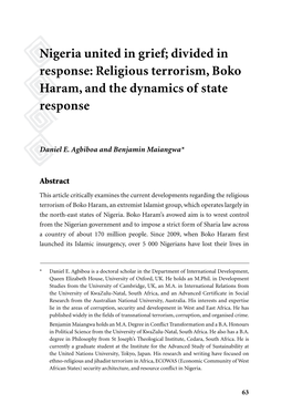 Religious Terrorism, Boko Haram, and the Dynamics of State Response