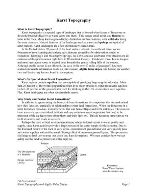 Karst Topography and Algific Talus Slopes Page 1 Algific Talus Slopes