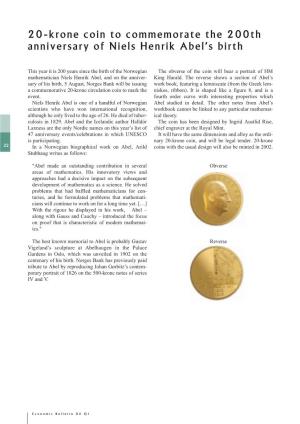 20-Krone Coin to Commemorate the 200Th Anniversary of Niels Henrik Abel’S Birth