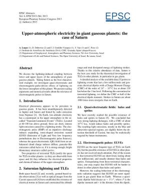 Upper-Atmospheric Electricity in Giant Gaseous Planets: the Case of Saturn