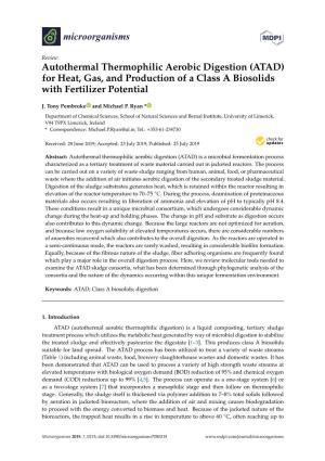 Autothermal Thermophilic Aerobic Digestion (ATAD) for Heat, Gas, and Production of a Class a Biosolids with Fertilizer Potential