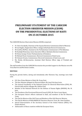 Preliminary Statement Issed by the CARICOM Electoral Observer