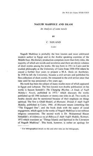NAGUIB MAHFOUZ and ISLAM an Analysis of Some Novels by C