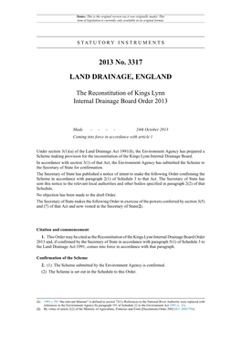 The Reconstitution of Kings Lynn Internal Drainage Board Order 2013