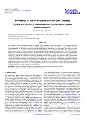 Formation of Moon Systems Around Giant Planets Capture and Ablation of Planetesimals As Foundation for a Pebble Accretion Scenario T