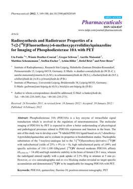 6-Methoxypyrrolidinylquinazoline for Imaging of Phosphodiesterase 10A with PET