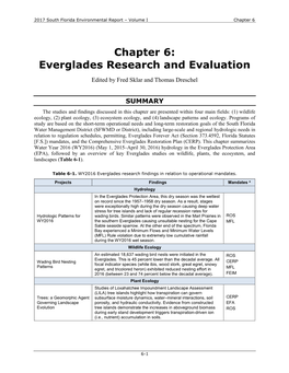 Chapter 6: Everglades Research and Evaluation Edited by Fred Sklar and Thomas Dreschel