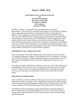 James L. Holly, MD Your Life Your Health the Examiner February 28, 2008