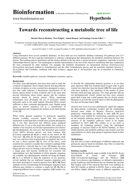 Towards Reconstructing a Metabolic Tree of Life