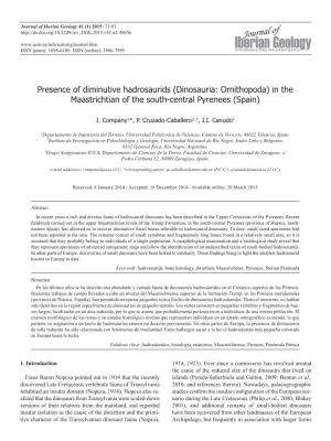 Presence of Diminutive Hadrosaurids (Dinosauria: Ornithopoda) in the Maastrichtian of the South-Central Pyrenees (Spain)