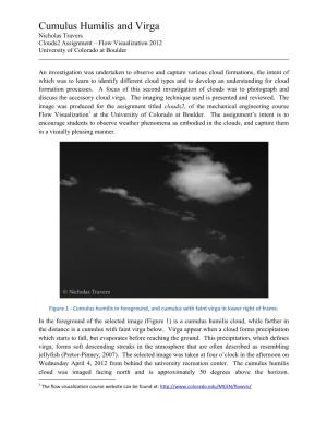 Cumulus Humilis and Virga Nicholas Travers Clouds2 Assignment – Flow Visualization 2012 University of Colorado at Boulder