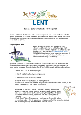 Lent and Easter in the Bredon Hill Group 2021 This