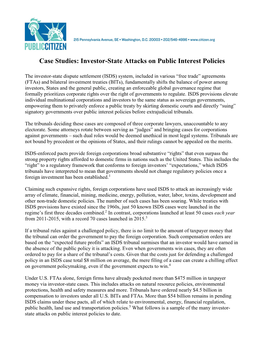 Case Studies: Investor-State Attacks on Public Interest Policies