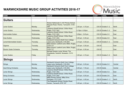 Warwickshire Music Group Activities 2016-17