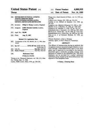 United States Patent (19) 11 Patent Number: 4,880,935 Thorpe 45 Date of Patent: Nov