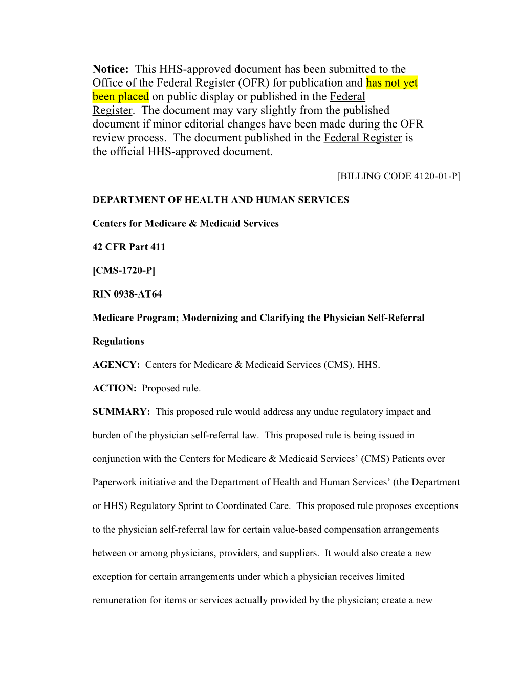 Modernizing and Clarifying the Physician Self-Referral Regulations