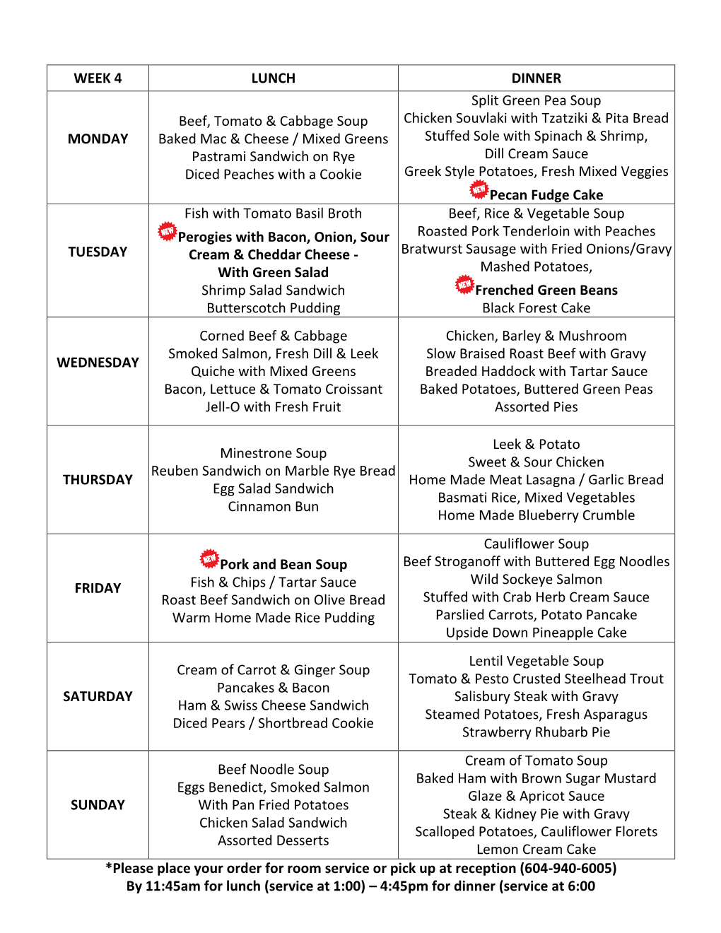 WEEK 4 LUNCH DINNER MONDAY Beef, Tomato & Cabbage Soup