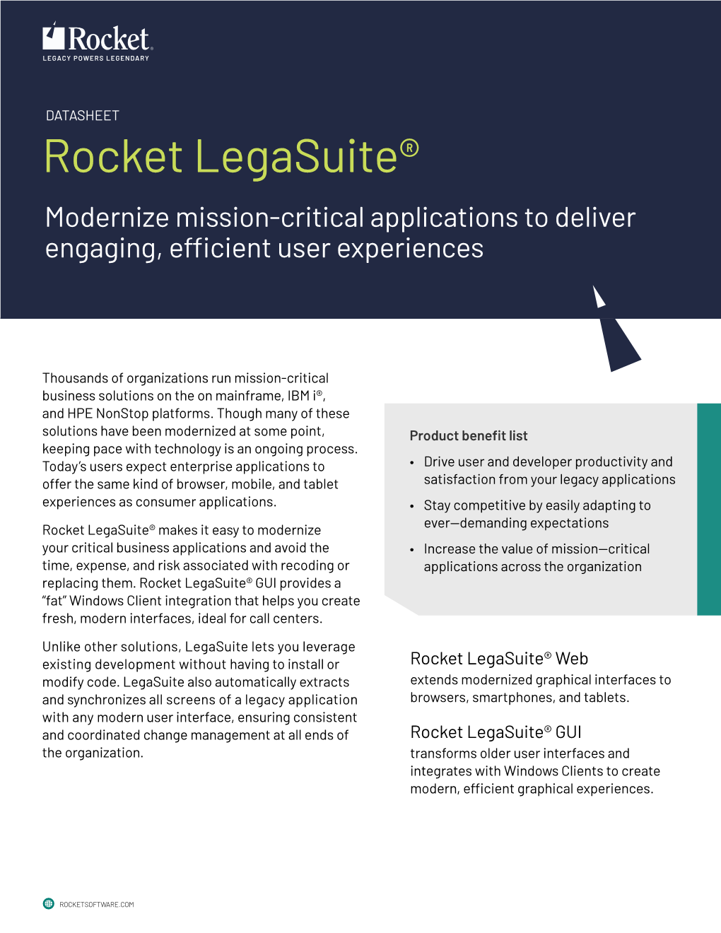 Rocket Legasuite® Modernize Mission-Critical Applications to Deliver Engaging, Efficient User Experiences