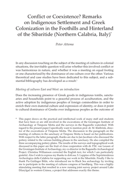 Remarks on Indigenous Settlement and Greek Colonization in the Foothills and Hinterland of the Sibaritide (Northern Calabria, Italy)*