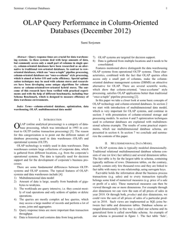 OLAP Query Performance in Column-Oriented Databases (December 2012)
