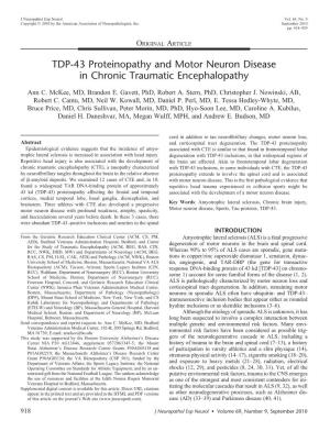 TDP-43 Proteinopathy and Motor Neuron Disease in Chronic Traumatic Encephalopathy