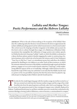 Poetic Performance and the Hebrew Lullaby Lilach Lachman Haifa University