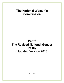 The Revised National Gender Policy– Belize 2013
