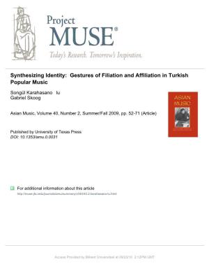 Gestures of Filiation and Affiliation in Turkish Popular Music