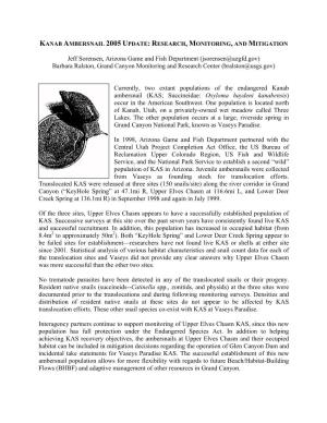 Kanab Ambersnail 2005 Update: Research, Monitoring, and Mitigation