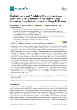 Phytochemical and Analytical Characterization of Novel Sulfated Coumarins in the Marine Green Macroalga Dasycladus Vermicularis (Scopoli) Krasser